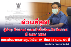 ผู้ว่าฯบึงกาฬ ออกคำสั่ง ยกระดับมาตรการคุมเข้มโควิด-19 ตามแนวทาง ศบค
